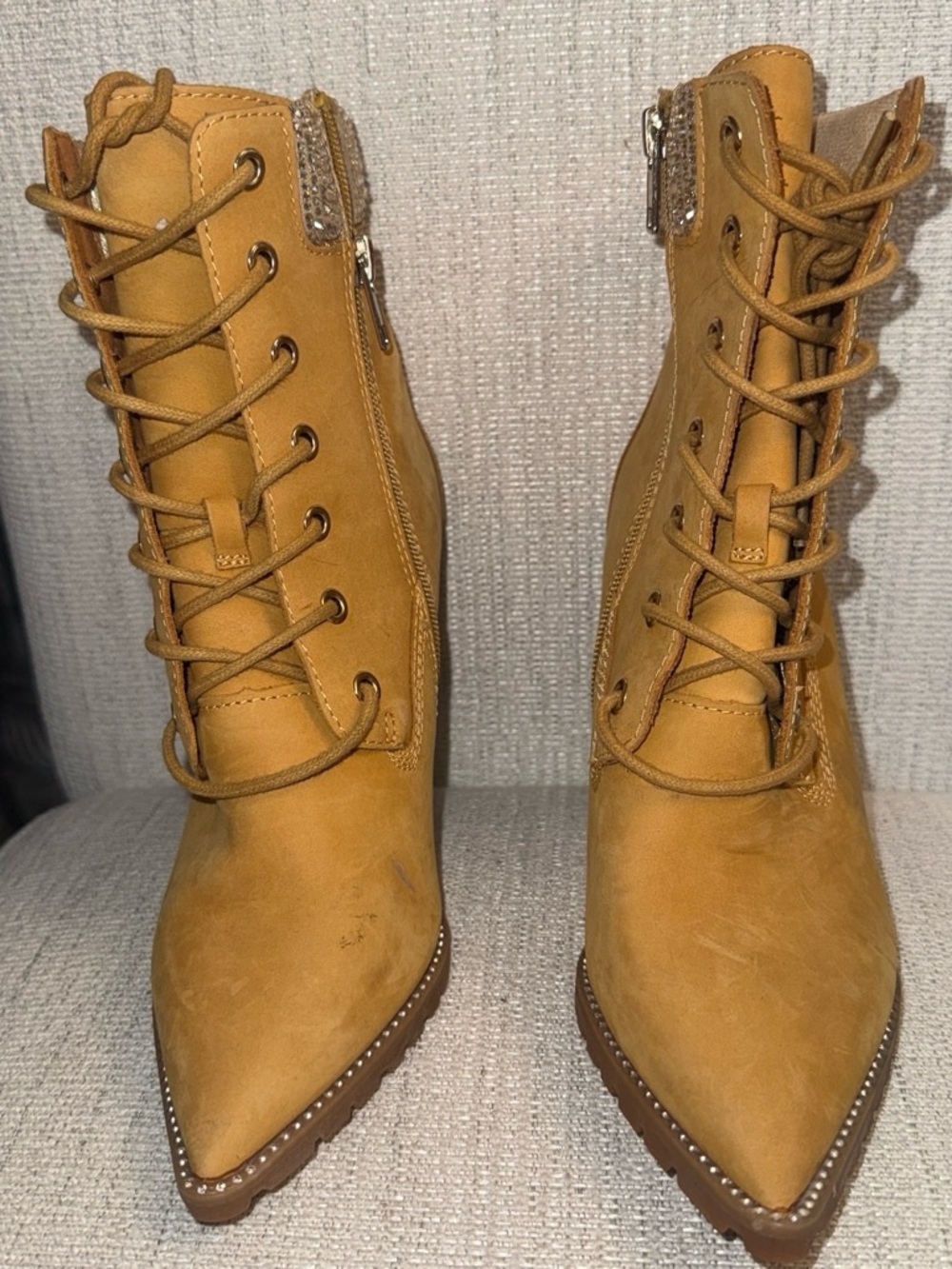 Steve Madden Mustard Lace-Up Pointed Toe Boots